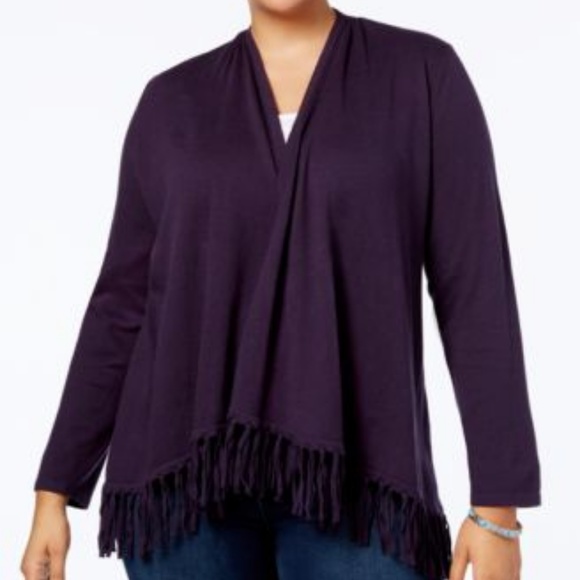 Style Co Plus Size Fringed Open-Front Cardigan - Picture 5 of 5